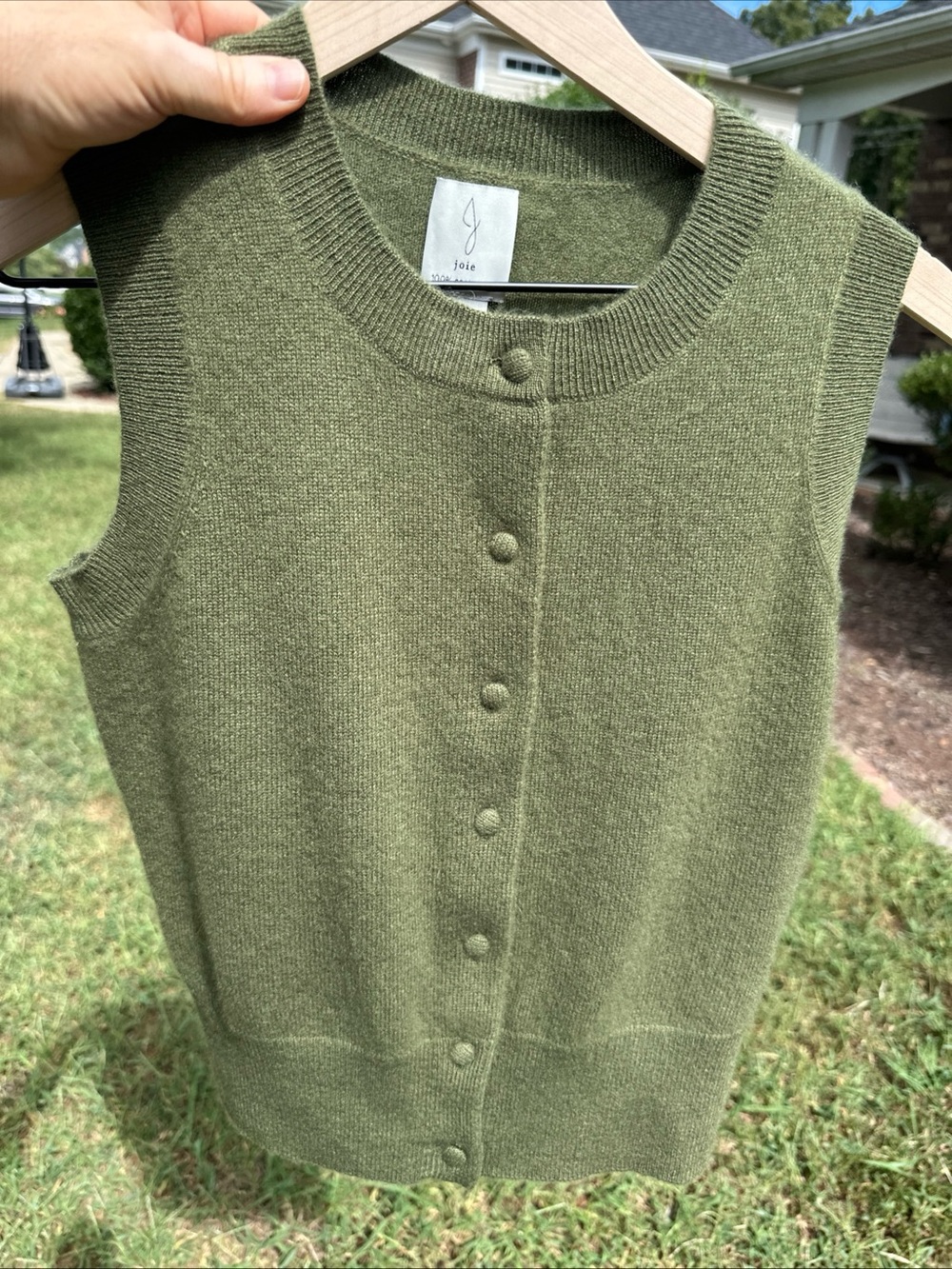 Joie Olive Green Cashmere Sleeveless Button-Front Vest - Picture 7 of 7